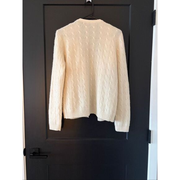 Ralph Lauren Ivory Cable Knit Cashmere Sweater with Floral Pin Size Medium - Picture 4 of 4